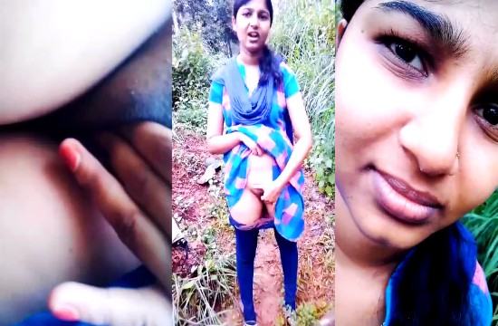 Cute girl outdoor fingering lover recording to her