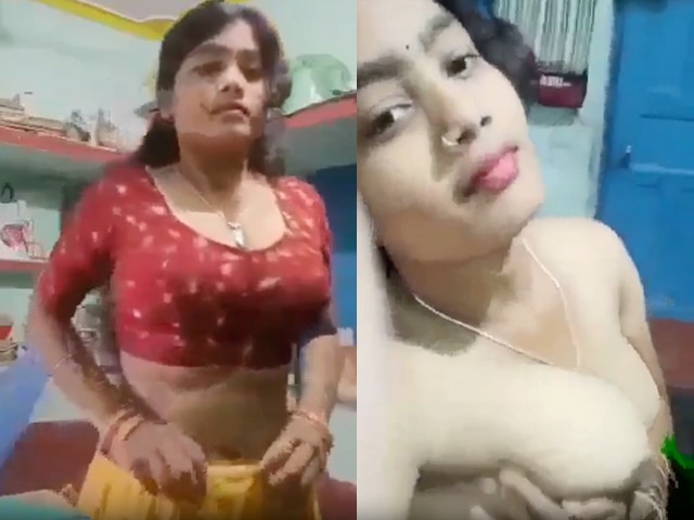 Beautiful girl stripping sari and showing boobs